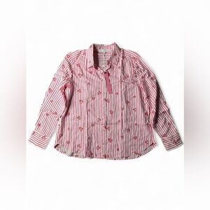 Jane + Delancey Pink Stripe Heart Embroidered Blouse NWT Size S
